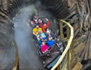 Group of people on the wooden Wicker man rollercoaster at Alton Towers